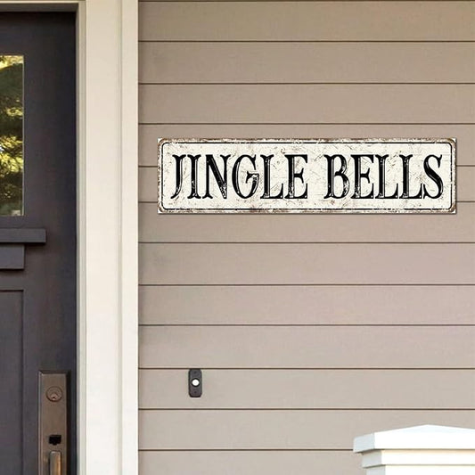 Madcolitote Ancient Retro Jingle Bells Wood Sign Jingle Bells Street Signs Customized Rustic Wooden Wall Art Farmhouse Wall Decor Kitchen Home Decor Signs Wall Hanging Sign 6x24in