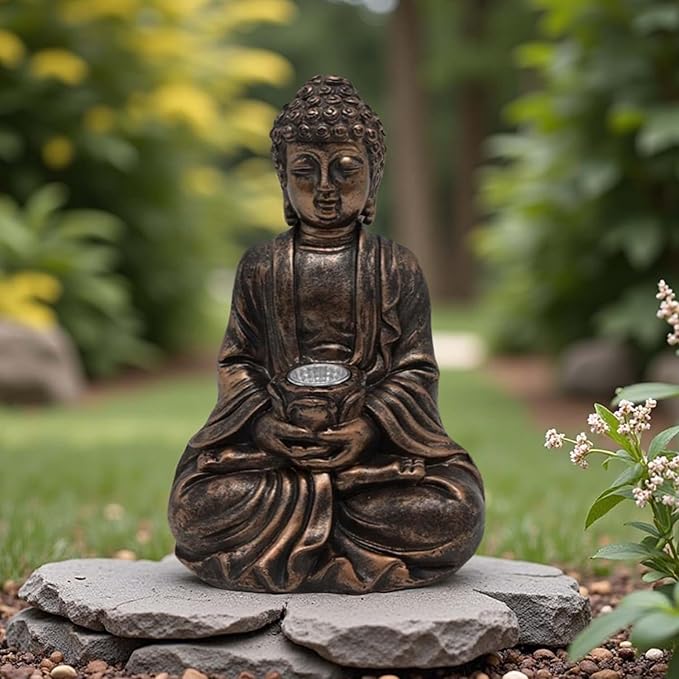 Outdoor Buddha Statues Solar Light: Desk Zen Garden Deor for Outside Patio Home Decoration Meditation Sculpture Room Decor Indoor Meditating Figurine Yard Lawn Ornament