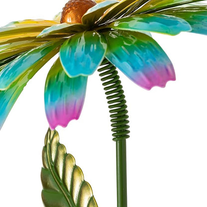 Glitzhome Metal Flower Yard Stake, 41 Inch Hand Painted Garden Flower with Blue Yellow Petals, Iron Garden Yard Spring Decor for Lawn Landscape