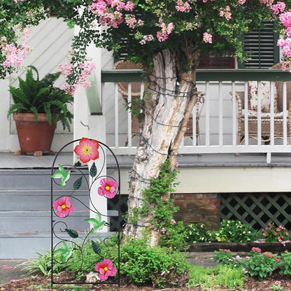 YEAHOME Garden Decor for Outside, 33" Hummingbird Decorative Garden Stakes with Pink Flowers for Spring Garden Decor, Metal Yard Art for Outdoor Lawn Backyard Porch Decorations
