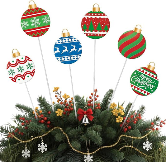 Shimeyao 6 Pcs 12 Inch Metal Christmas Garden Stakes Ugly Sweater Outdoor Plant Stakes Christmas Ball Yard Signs Xmas Outdoor Decor for Home Lawn Porch Holiday Front Backyard