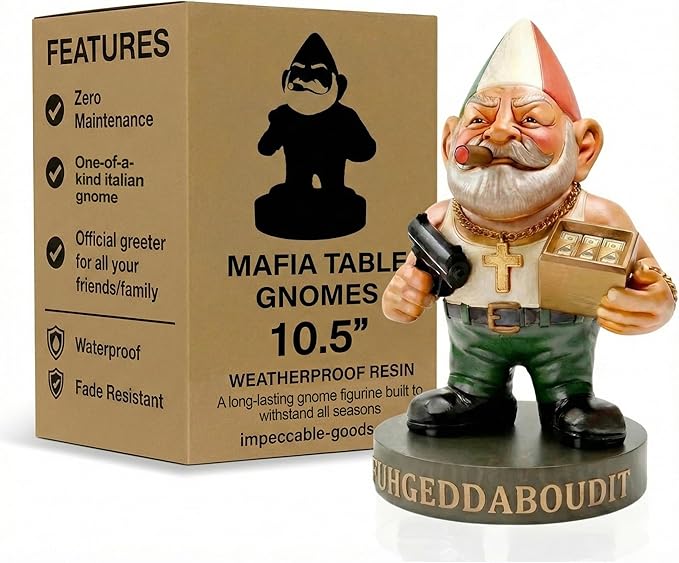Vito CorleGnome' - 11’’ Funny Gnome Decorations/Ornaments/Figurines for Home/Yard/Patio/Garden/Indoor Statues - Italian Decor Housewarming/Birthday for Any Space/Occassion - NON SOLAR