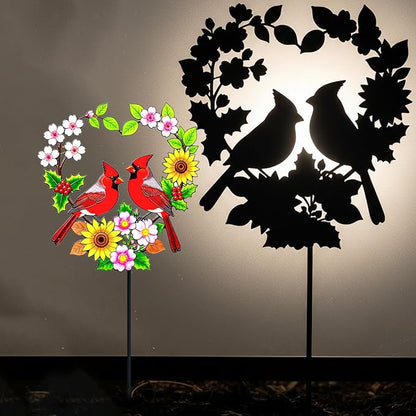 Decorative Garden Stakes Metal Red Cardinal - Heart Shaped Pair of Red Birds with Flowers 24 Inch Colorful Yard Decor, Outdoor Lawn Ornament(Cardinal Couple)