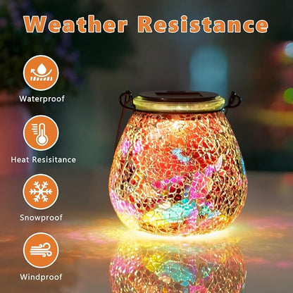Stargarden Mosaic Solar Lantern ,Outdoor Hanging Waterproof Mosaic Light Solar Table Lamp for Garden ,Patio,Yard Decor (Red)
