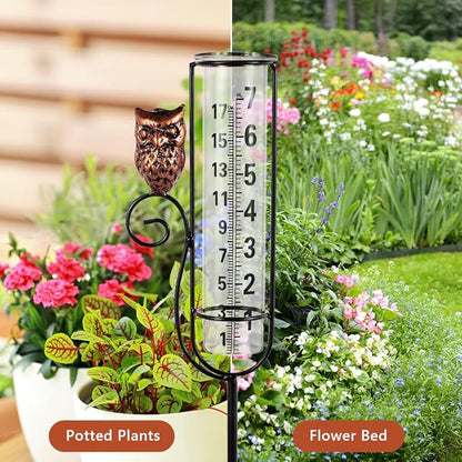 Owl Rain Gauges,Water Gauge for Rain with Metal Stake,7 Inch Freeze Proof Detachable Rain Gauge Outdoor Decorative for Measuring Precipitation