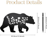 Bear Garden Stake Statue - Flat Black Bear Figurine for Outdoor Lawn & Patio Decor, Composite Ground Stake Decorative Accent