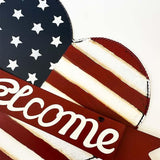 USA Flag Heart Welcome Lawn Sign – 22.5" x 16" Metal Garden Decorative Stake, Patriotic Yard Decor, American Flag Outdoor Decor for 4th of July, Red Blue & White Metal Sign, Memorial Day, Veterans Day, Rustic Americana Lawn Decoration