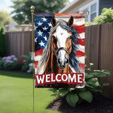 Spring Summer Garden Flag 12x18 Inch Patriotic Horse Welcome American Outdoor Western Farm Animal Design Outdoor Yard Porch Lawn for Seasonal Americana Country Home Decor