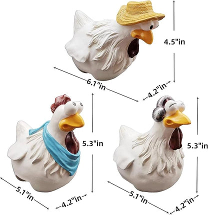 Teaeeno Chicken Fence Decoration,Funny Farm Sculpture Chicken Decor,Cute Chicken Sculpture,3 Chickens a Set,Resin Chicken Figurines,Animal Outdoor Statues for Home Garden Stairs,Farm,Patio,Backyard