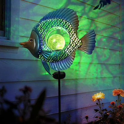 HONGLAND Solar Outdoor Lights -Metal Fish Decorative Stake- Garden Colorful LED Solar Path Lights for Lawn Path Yard Decoration Gift Idea