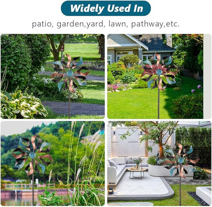 Wind Spinner Outdoor, 13 Inch Dia Kinetic Wind Sculptures & Spinners, 41" Tall Metal Windmill for Garden Yard Decor, Copper Blue