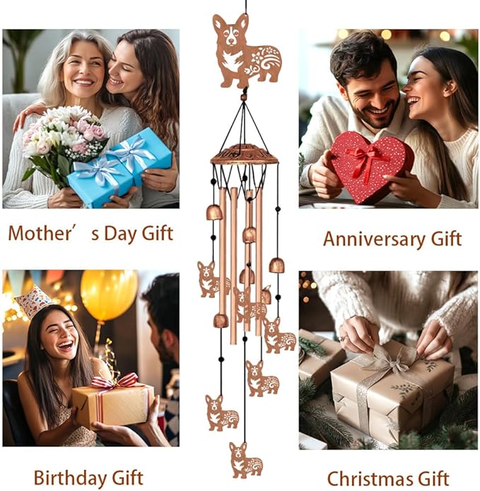 INFUNLY Corgi Wind Chimes for Outside Puppy Metal Wind Chime Aluminum Windchime Tubes Dog Animal Memorial Wind-Bell Retro Music Windchimes with Bells for Yard Garden Decor Housewarming Birthday Gift