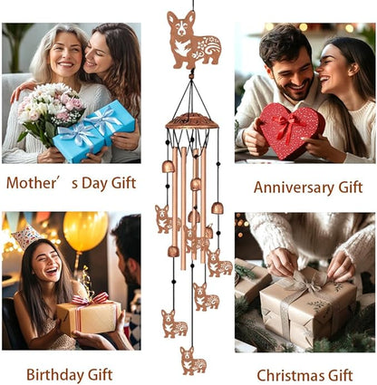 INFUNLY Corgi Wind Chimes for Outside Puppy Metal Wind Chime Aluminum Windchime Tubes Dog Animal Memorial Wind-Bell Retro Music Windchimes with Bells for Yard Garden Decor Housewarming Birthday Gift