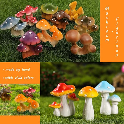 JKanruh 12 Pcs 1.5 to 1.8 Inch Resin Mushroom,Cute Mushrooms Fairy Garden Mushrooms Ornaments for Outdoor Decoration,Home Décor,Cake Decoration,DIY Bonsai Craft …