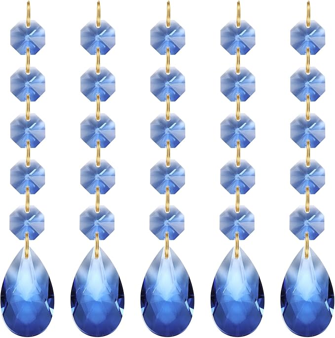 PATIKIL Teardrop Crystal Chandelier Pendants Beads, 5 Pack 135mm Length 38mm Chandelier Prisms Parts Ornaments Hanging Beads for DIY Arts Crafts Decoration, Light Blue