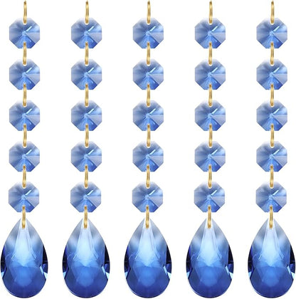 PATIKIL Teardrop Crystal Chandelier Pendants Beads, 5 Pack 135mm Length 38mm Chandelier Prisms Parts Ornaments Hanging Beads for DIY Arts Crafts Decoration, Light Blue