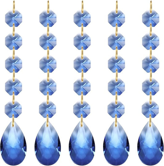 PATIKIL Teardrop Crystal Chandelier Pendants Beads, 5 Pack 135mm Length 38mm Chandelier Prisms Parts Ornaments Hanging Beads for DIY Arts Crafts Decoration, Light Blue
