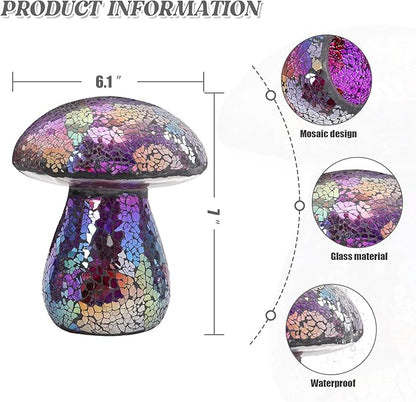 Bshine Mushroom Garden Statue Decoration, Colorful Mosaic Mushroom Sculptures Home Decor, Outdoor Waterproof Handmade Glass for Yard, Path, Lawn Ornaments, Purple