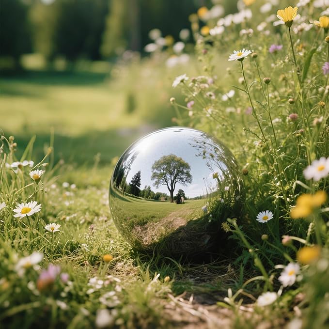 12 Inch Stainless Steel Gazing Ball, Garden Gazing Globe Mirror Ball, Polished Shiny Sphere for Garden Yard Outdoor, Swimming Pool Decoration (Silver)