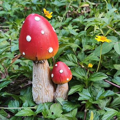 Mushroom Decor - Fairy Garden Accessories Outdoor Spring Patio Decoration 4 PCS Mushroom Statues with Stakes (Red2+Orange2)