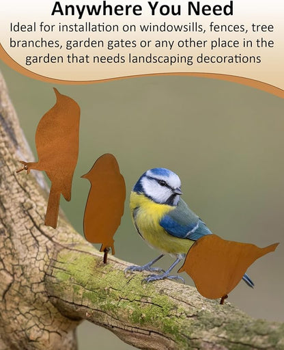 4 Pcs Rusty Metal Birds, Lifelike Patina Bird Decoration for Garden Sculptures and Yard Art, Silhouette Decor, Fence Decorations Outdoor