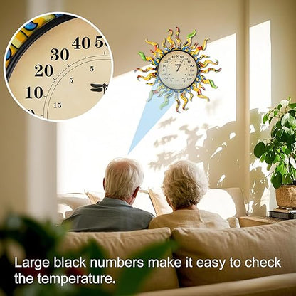 pealstar Large Outdoor Thermometer Waterproof Wall Thermometer Decorative Metal Sun Outdoor Thermometers for Patio Garden Yard Living Room Decor