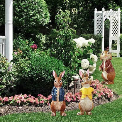 Lartiso Deco Garden Statues Bunny Polyresin Statue,Three Cute Rabbits Standing,Animal Decoration Indoor and Outdoor,for Home Garden Patio