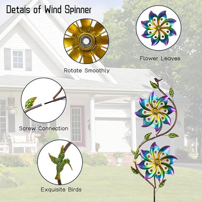 VEWOGARDEN Flower Wind Spinners Outdoor Garden Metal Stake Wind Sculptures & Spinners for Patio Yard Lawn Art Decorations, Colorful