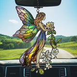 Floral Forest Fairy Acrylic Suncatcher Stained Glass Effect Window Car Hanging Christmas Ornament Indoor Outdoor Decor Garden Sun Catcher Panel for Fairy Lover for Women Mom Grandma
