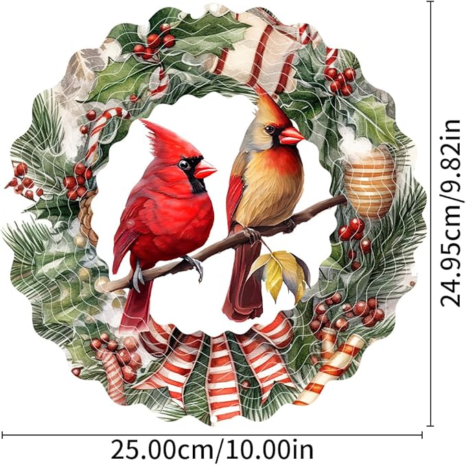 Metal Christmas Birds Wind Spinner Gift for Boy Girl Kids Colorful 3D Hanging Christmas Holly Wind Spinner for New Year Outdoor Garden Decor Animal Wind Sculptures