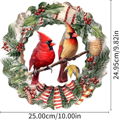 Metal Christmas Birds Wind Spinner Gift for Boy Girl Kids Colorful 3D Hanging Christmas Holly Wind Spinner for New Year Outdoor Garden Decor Animal Wind Sculptures
