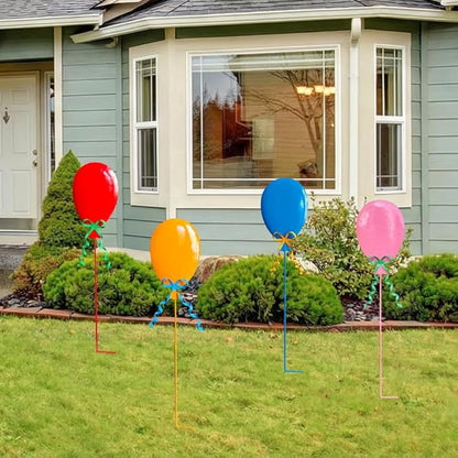 32" Decorative Garden Stakes Set of 4, 3D Metal Balloon Yard Art, Rustproof Metal Garden Decor & Yard Decorations Outdoor, Metal Flowers for Outside in 4 Colors (Blue, Pink, Red, Yellow)