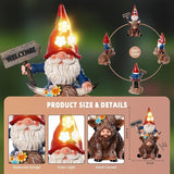 Solar Highland Cow Statue with Gnome Holding Welcome Sign Resin Highland Cow Figurines 9.2" Waterproof for Outdoor Lawn Yard Porch Patio Decor Housewarming Gifts for Women Mom Grandma