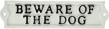 Abbott Collection "Beware Of The Dog" Ivory Cast Iron Sign