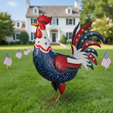 LIFFY Metal Rooster Yard Decor,18" Solar Chicken Outdoor Garden Statues with Patriotic Flag Design,Farm Animal Figurines Decorative Ornament Outside for Patio Backyard Lawn,Gifts for Chicken Lover