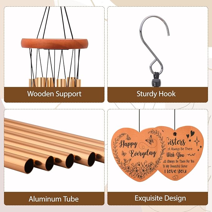 Gifts from Sisters, Birthday Gifts Wind Chime, Unique Windchimes for Chirstmas Wedding Graduation Thanksgiving Gift for Bestie, Sisters-in-Law Patio, Graden Decoration, Xmas
