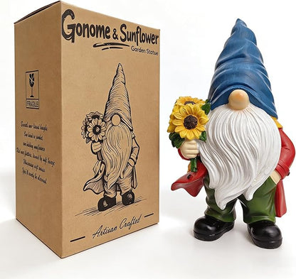 Garden Gnome Outdoor Sunflower Faceless Gnome Statue - Funny Garden Decor for Patio, Lawn, Yard, Balcony, Indoor Home Office Shelves Figurines Ornament Decorations, Mom Grandma Sisters Gifts
