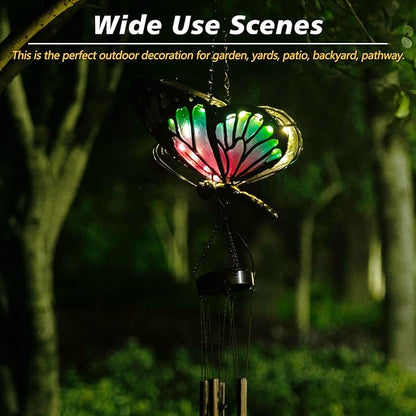 Asense Hanging Wind Chimes for Outside, Solar Powered LED Lights Butterfly Wind Chime, Outdoor Garden Lawn Yard Patio Decoration, Unique Decor Gifts