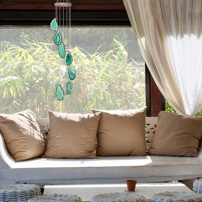 Cozy Tower Green Agate Wind Chimes for Outside Unique, Outdoor Home Garden Decor Geode Hanging Decorations