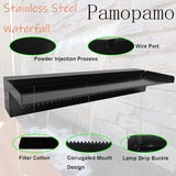Pamopamo Pond Waterfall Spillway Pool Fountain Water Feature, Black Stainless Steel Outdoor Fountains, Swimming Pool Water Flow Waterfalls Kit for Garden Patio Ponds-11.8"x7.8"x3.9"(NO Light)