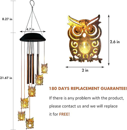 Solar Owl Wind Chimes Outdoor,Solar Wind Chimes for Outside,Hanging Lights Warm LED Garden Patio Yard Decor,Gardening Gifts for Wife Mother Grandmom,Christmas Yard Decorations