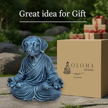 OLOMA Zen Inspired Dog Statue Solid Concrete Stone Sculpture Heavy Protective Resin Coating Outdoor Indoor Garden Decorative Accent for Modern Meditation Interiors Decorative Garden Accent Feature