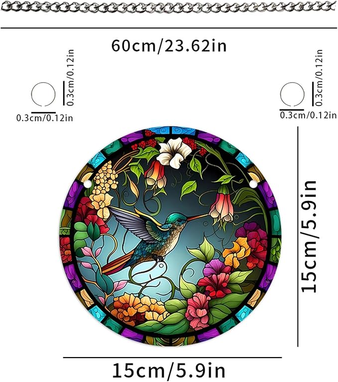 Stained Glass Window Hanging,Paint Bird Flower Suncatcher Diamond Glass Panel Bird Sun Catchers Decor for Birthday for Women, Men, Wife, Aunt, and Friends 5.9x5.9 in