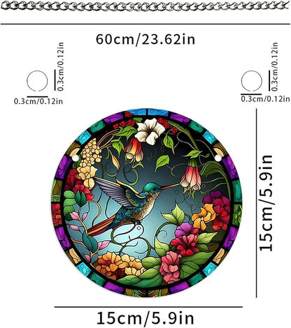 Stained Glass Window Hanging,Paint Bird Flower Suncatcher Diamond Glass Panel Bird Sun Catchers Decor for Birthday for Women, Men, Wife, Aunt, and Friends 5.9x5.9 in