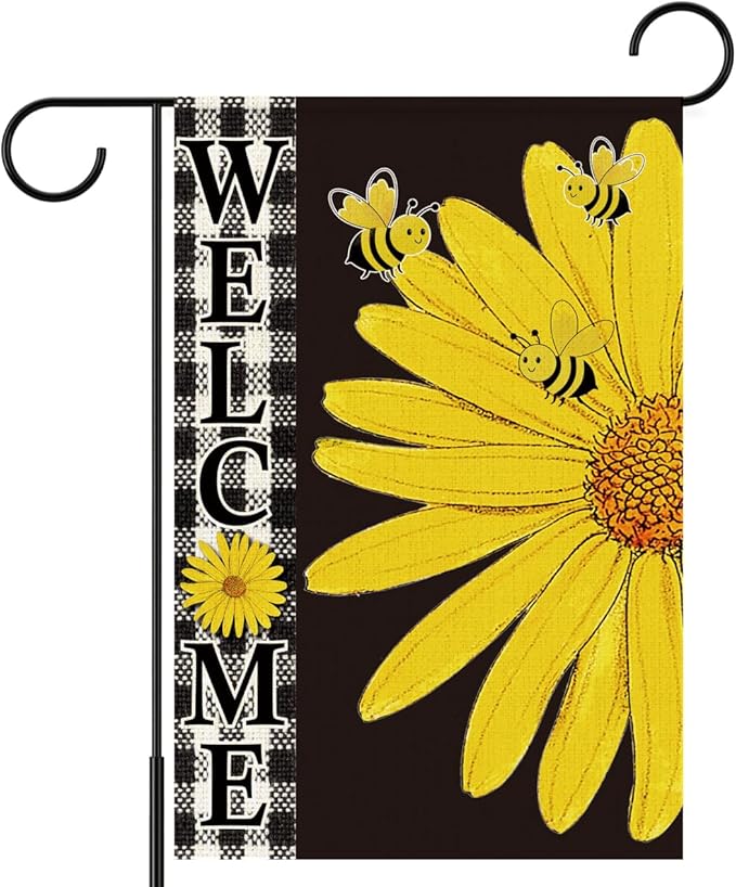 Welcome Garden Flag for Outside,Yellow Daisy Spring Garden Flag Yard Lawn Porch Flags for Outdoor Spring Decorations 12x18 Inch Double Sided