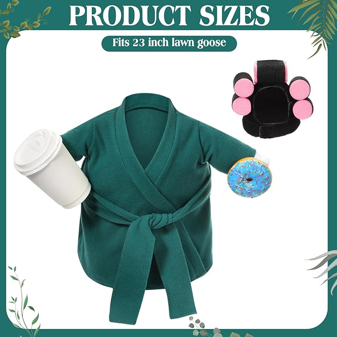Shyyween Spring Porch Goose Outfit 23 Inch Green Lady Goose Statue Clothes Summer Bathrobe Coffee Cup Curlers for Cement Plastic Lawn Geese Outdoor Garden Yard Patio Decoration