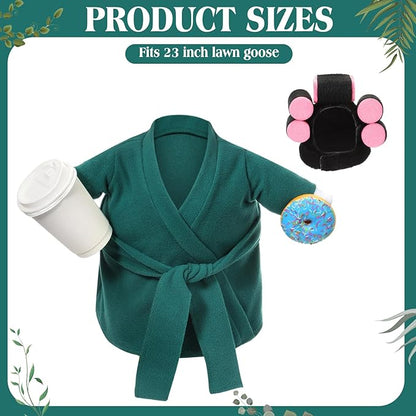 Shyyween Spring Porch Goose Outfit 23 Inch Green Lady Goose Statue Clothes Summer Bathrobe Coffee Cup Curlers for Cement Plastic Lawn Geese Outdoor Garden Yard Patio Decoration