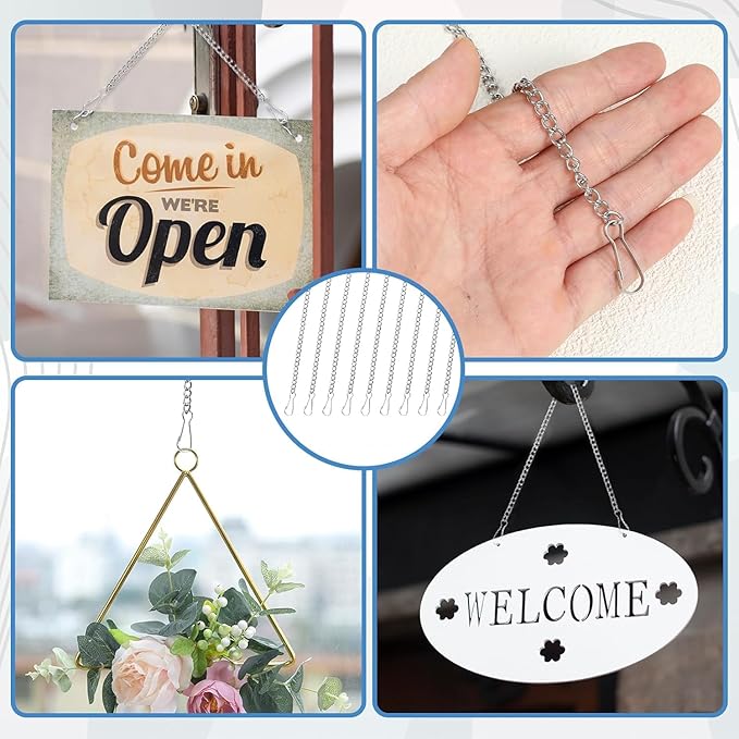10pcs 20inch Stainless Steel Hanging Chains for Stained Glass Panels,Silver 304 Stainless Steel Hanging Chain Window Art Decor,For Stained Glass,Suncatchers,Window, Garden, Patio Outdoor Decor