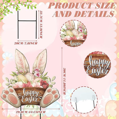 Amyhill Happy Easter Outdoor Decorations Bunny Metal Garden Stakes 25 Inch Welcome Yard Signs Easter Rabbit Egg Decor Outdoor Decorative Garden Stakes Spring Decorations Patio Lawn Walkway