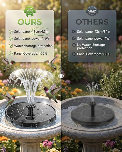 Solar Fountain for Bird Bath, Upgrade 1.4W Solar Water Fountain Pump with 7 Nozzles & 4 Fixed Pipes, Outdoor Standing Floating Solar Fountain for Garden, Ponds, Pool, Fish Tank - 6.3 Inch